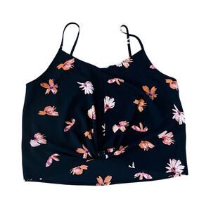 ❤️ 3/$25 LUSH Black Floral Boho Tie Front Spaghetti StrapTank Top | M